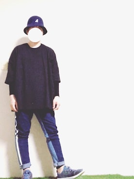 「UR SELECT（ユーアールセレクト）のBACK P BIGT-SHIRTS（Tシャツ/カットソー、ブラック系）」を使った、hirocazuさん（メンズ・168cm）の春コーディネート