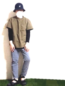 「KANGOL（カンゴール）の【別注】＜KANGOL＞ BERMUDACASUAL/ハット о（ハット、ブルー系）」を使った、hirocazuさん（メンズ・168cm）の春コーディネート