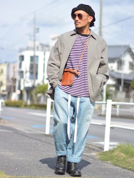 「ISAMU KATAYAMA BACKLASH（イサムカタヤマバックラッシュ）のアイテム（その他アウター）」を使った、Mojaさん（メンズ・166cm）の春コーディネート