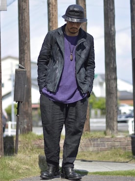 「ISAMU KATAYAMA BACKLASH（イサムカタヤマバックラッシュ）のアイテム（Tシャツ/カットソー）」を使った、Mojaさん（メンズ・166cm）の夏コーディネート