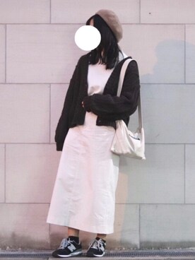 「ケーブルカーディガン」｜「アイテム（ハンチング/ベレー帽）」を使った、きみさん（レディース・155cm）の秋コーディネート