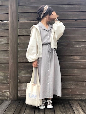 「チェックワンピース」｜「アイテム（ブルゾン）」を使った、きみさん（レディース・155cm）の春コーディネート