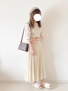 「オールホワイト」｜「アイテム（ハンチング/ベレー帽）」を使った、きみさん（レディース・155cm）の夏コーディネート