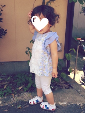 「アイテム（タンクトップ、ブルー系）」を使った、ぷっぷりんさん（キッズ・80cm）の夏コーディネート