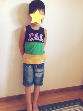 「F.O.KIDS（エフオーキッズ）のアイテム（タンクトップ）」を使った、ぷっぷりんさん（キッズ・80cm）の夏コーディネート
