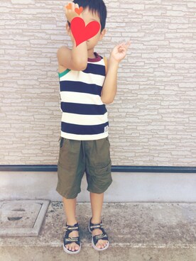 「F.O.KIDS（エフオーキッズ）のアイテム（タンクトップ）」を使った、ぷっぷりんさん（キッズ・80cm）の夏コーディネート