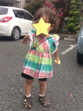 「Moujonjon（ムージョンジョン）のアイテム（シャツ/ブラウス）」を使った、ぷっぷりんさん（キッズ・80cm）の夏コーディネート