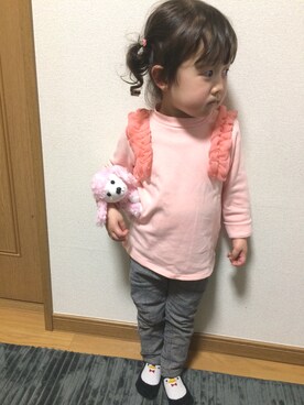 「enchante petit（アンシャンテプティ）のアイテム（Tシャツ/カットソー）」を使った、ぷっぷりんさん（キッズ・80cm）の春コーディネート