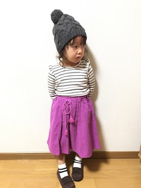 「アイテム（スカート）」を使った、ぷっぷりんさん（キッズ・90cm）の秋コーディネート