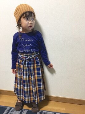 「アイテム（スカート）」を使った、ぷっぷりんさん（キッズ・90cm）の秋コーディネート