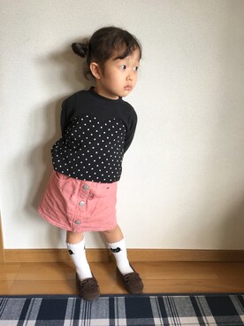 「アイテム（スカート）」を使った、ぷっぷりんさん（キッズ・90cm）の秋コーディネート