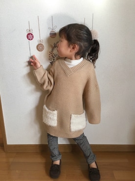 「もけもけ」｜「アイテム（モカシン/デッキシューズ）」を使った、ぷっぷりんさん（キッズ・90cm）の秋コーディネート