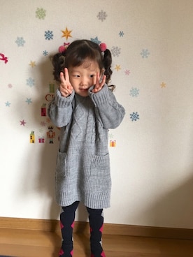 「アイテム（タイツ/ストッキング、ブルー系）」を使った、ぷっぷりんさん（キッズ・90cm）の秋コーディネート