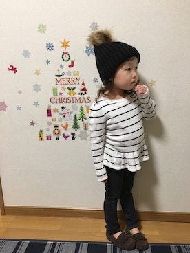 「ぺプラムトップス」｜「アイテム（ニットキャップ/ビーニー）」を使った、ぷっぷりんさん（キッズ・90cm）の秋コーディネート