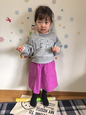 「アイテム（スカート）」を使った、ぷっぷりんさん（キッズ・90cm）の冬コーディネート