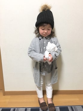 「アイテム（モカシン/デッキシューズ）」を使った、ぷっぷりんさん（キッズ・90cm）の冬コーディネート