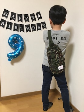 「カモフラバッグ」｜ぷっぷりんさん（キッズ・90cm）の春コーディネート