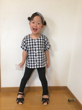 「ギンガムチェックシャツ」｜ぷっぷりんさん（キッズ・100cm）の夏コーディネート