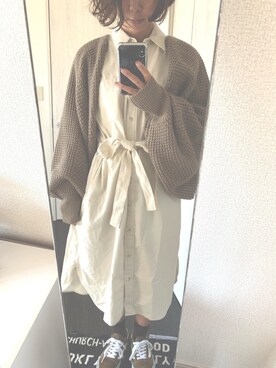「コーデュロイシャツワンピ」｜  あんこちゃんさん（レディース・153cm）の秋コーディネート