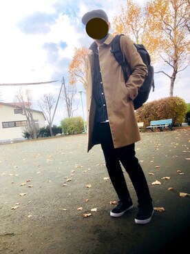 「FACTOTUM（ファクトタム）のアイテム（ステンカラーコート）」を使った、ミッチ100さん（メンズ・167cm）の秋コーディネート