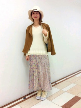 「アイテム（ライダースジャケット）」を使った、なかしーさん（レディース・163cm）の冬コーディネート