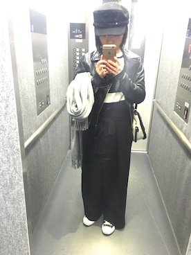 「URBAN RESEARCH ROSSO WOMEN（アーバンリサーチ　ロッソ）のアイテム（ライダースジャケット）」を使った、のっさん（レディース・152cm）の冬コーディネート