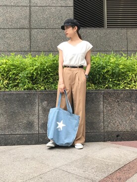 「CONVERSE TOKYO（コンバーストウキョウ）のアイテム（キャスケット）」を使った、kuro74さん（レディース・165cm）の夏コーディネート