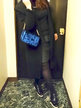 「真っ黒コーデ」｜「アイテム（その他アウター）」を使った、なーりんさん（レディース・168cm）の冬コーディネート