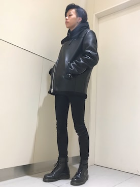 「DANKE SCHON（ダンケシェーン）のアイテム（ライダースジャケット）」を使った、クロカワ　リオさん（メンズ・170cm）の冬コーディネート