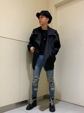 「DANKE SCHON（ダンケシェーン）のアイテム（ライダースジャケット）」を使った、クロカワ　リオさん（メンズ・170cm）の冬コーディネート