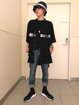 「BlackEyePatch（ブラックアイパッチ）のアイテム（帽子）」を使った、クロカワ　リオさん（メンズ・170cm）の夏コーディネート