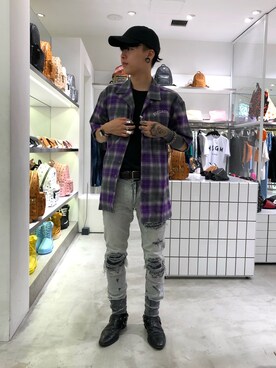 「PLEASURES（プレジャー）のPLEASURES/プレジャーズ/SHADOW PLAID S/S BUTTONUP SHIRTS（シャツ/ブラウス）」を使った、クロカワ　リオさん（メンズ・170cm）の夏コーディネート