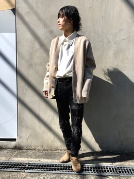 「WHITELAND（ホワイトランド）のアイテム（カーディガン/ボレロ）」を使った、クロカワ　リオさん（メンズ・170cm）の冬コーディネート