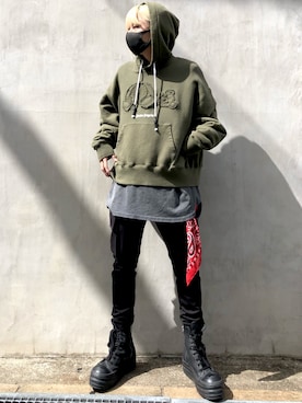 「DANKE SCHON（ダンケシェーン）のアイテム（スウェットパンツ）」を使った、クロカワ　リオさん（メンズ・170cm）の春コーディネート