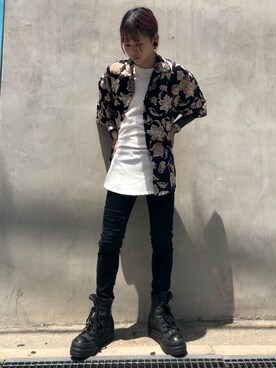 「A4A（エーフォーエー）のA4A/エーフォーエー/40s強撚糸ラウンドTシャツ（Tシャツ/カットソー）」を使った、クロカワ　リオさん（メンズ・170cm）の夏コーディネート