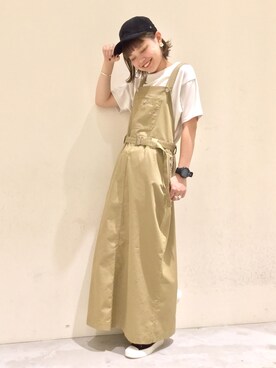 「Dickies（ディッキーズ）のアイテム（オールインワン・サロペット）」を使った、ハルナさん（レディース・163cm）の夏コーディネート