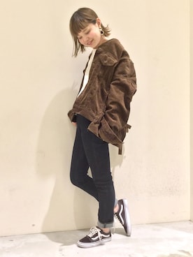 「抜き襟」｜「アイテム（ブルゾン）」を使った、ハルナさん（レディース・163cm）の秋コーディネート