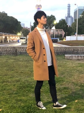 「アイラブCONVERSE」｜「アイテム（チェスターコート）」を使った、かつなちさん（メンズ・180cm）の冬コーディネート