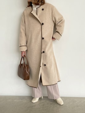 「パイピングコート」｜「アイテム（ハンドバッグ）」を使った、yuukaさん（レディース・158cm）の冬コーディネート