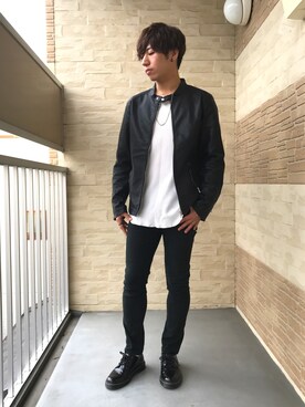 「roshell（ロシェル）のアイテム（ライダースジャケット）」を使った、ｉｓａｏｗさん（メンズ・174cm）の秋コーディネート