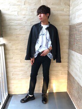 「roshell（ロシェル）のアイテム（ライダースジャケット）」を使った、ｉｓａｏｗさん（メンズ・174cm）の秋コーディネート