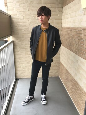 「roshell（ロシェル）のアイテム（ライダースジャケット）」を使った、ｉｓａｏｗさん（メンズ・174cm）の秋コーディネート