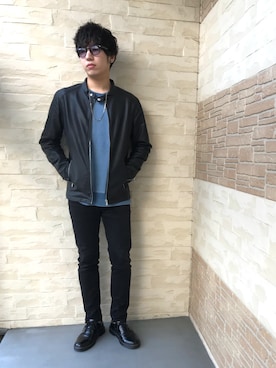 「roshell（ロシェル）のアイテム（ライダースジャケット）」を使った、ｉｓａｏｗさん（メンズ・174cm）の春コーディネート