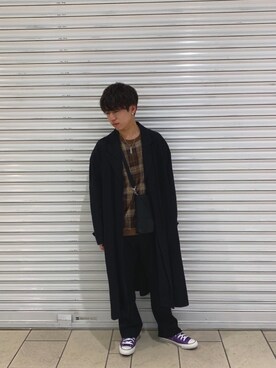 「unrelaxing（アンリラクシング）のアイテム（トレンチコート）」を使った、ｉｓａｏｗさん（メンズ・174cm）の冬コーディネート