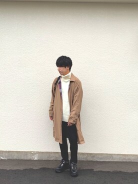 「アイテム（ステンカラーコート）」を使った、ｉｓａｏｗさん（メンズ・174cm・20代）の冬コーディネート