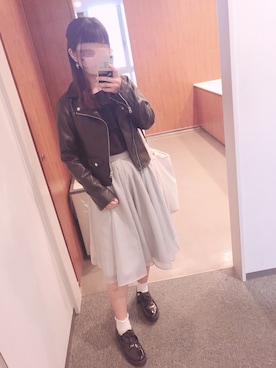 「PAGEBOY」｜「アイテム（ライダースジャケット）」を使った、♡𝒦さん（レディース・159cm）の秋コーディネート