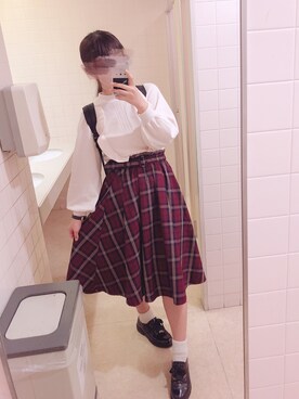 「赤チェック」｜「アイテム（その他シューズ）」を使った、♡𝒦さん（レディース・159cm）の秋コーディネート