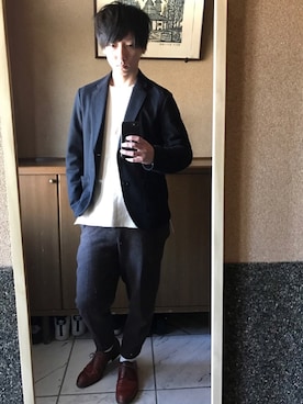 「YEVS（イーブス）のアイテム（テーラードジャケット）」を使った、やましぃさん（メンズ・173cm）の冬コーディネート