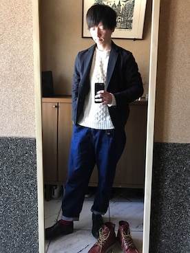 「YEVS（イーブス）のアイテム（テーラードジャケット）」を使った、やましぃさん（メンズ・173cm）の冬コーディネート