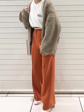 「ケーブルカーディガン」｜「アイテム（ブーツ）」を使った、MIKUさん（レディース・150cm）の秋コーディネート